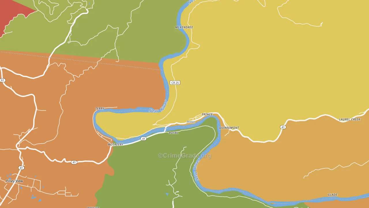 Prince, WV Map of Burglary Rates