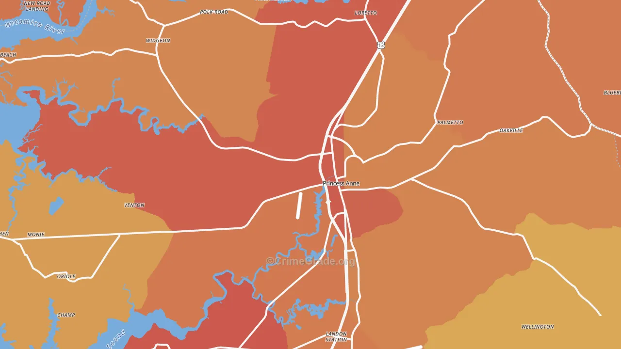 Princess Anne, MD Map of Burglary Rates
