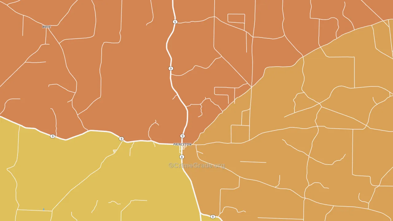 Princeton, AR Map of Burglary Rates