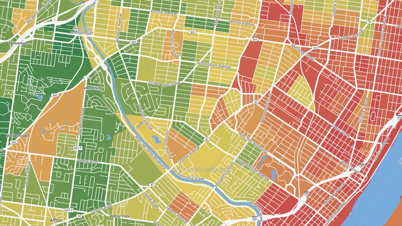 Princeton Heights, St. Louis, MO Map of Burglary Rates