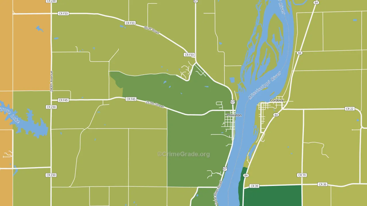 Princeton, IA Map of Burglary Rates