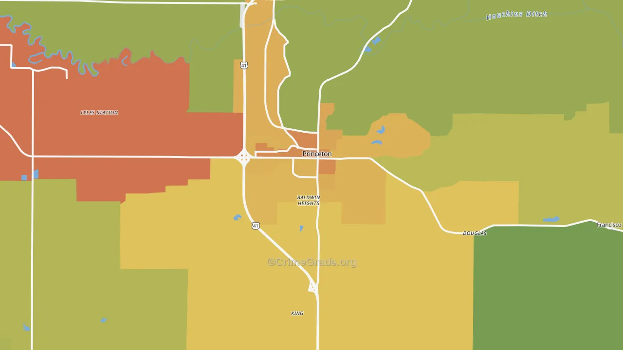 Princeton, IN Map of Burglary Rates