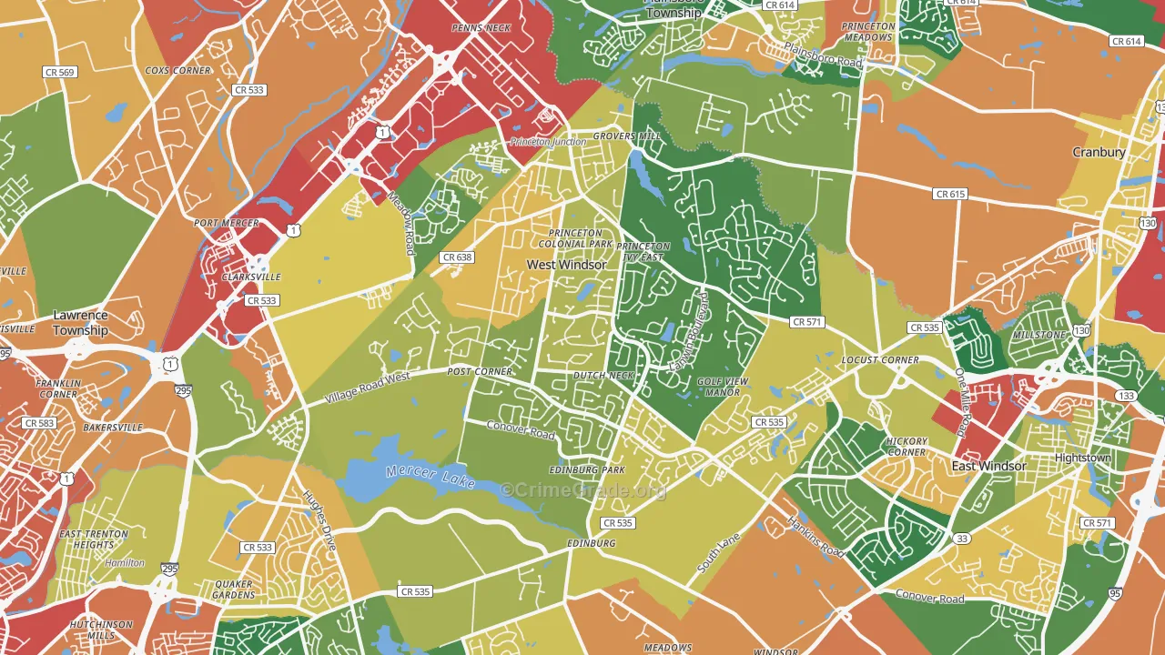 Princeton Junction, NJ Map of Burglary Rates