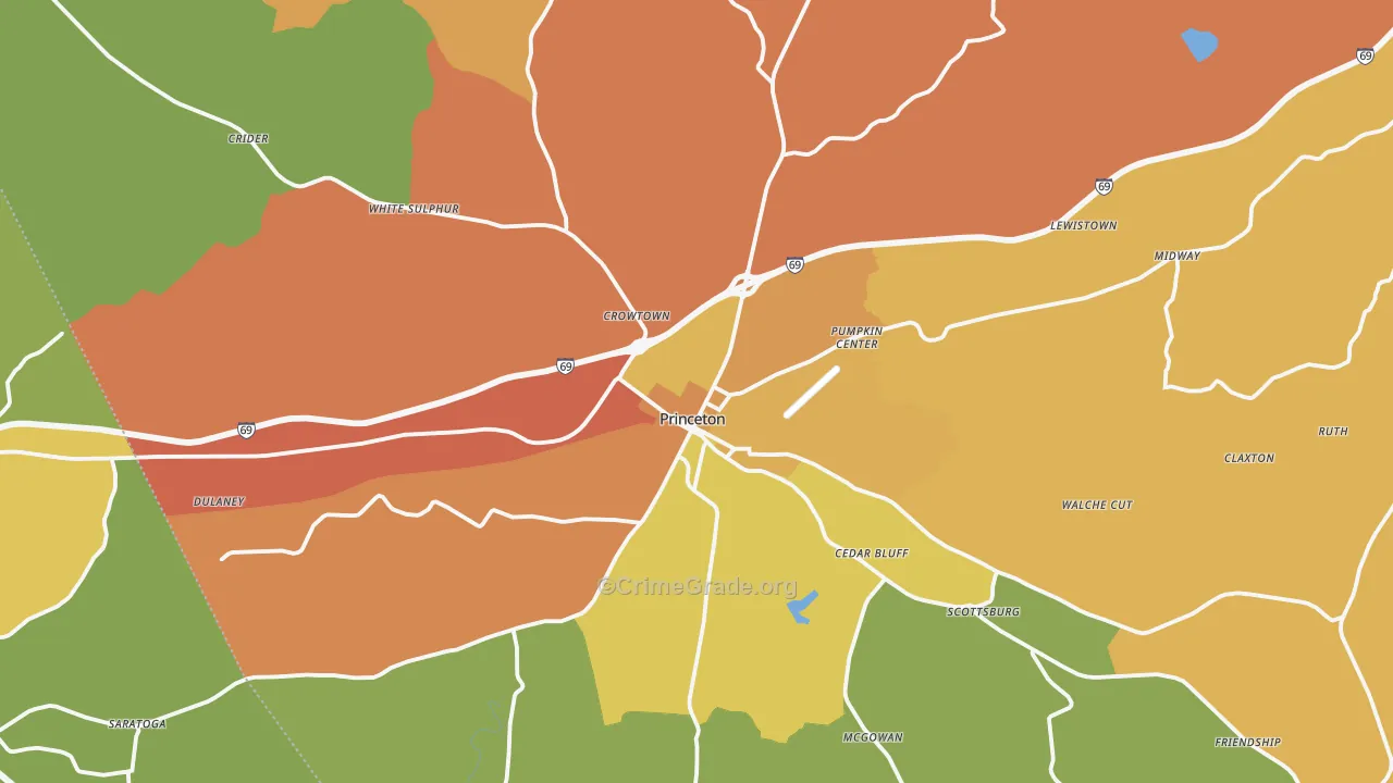 Princeton, KY Map of Burglary Rates
