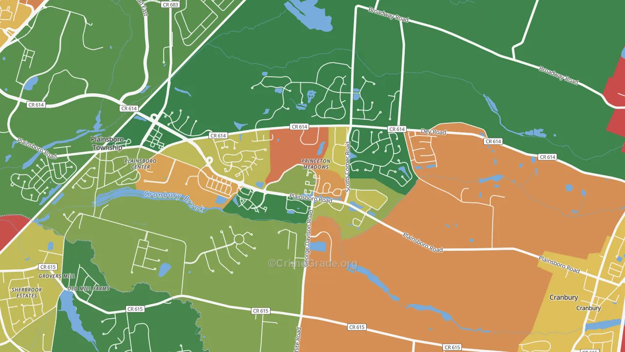 Princeton Meadows, NJ Map of Burglary Rates