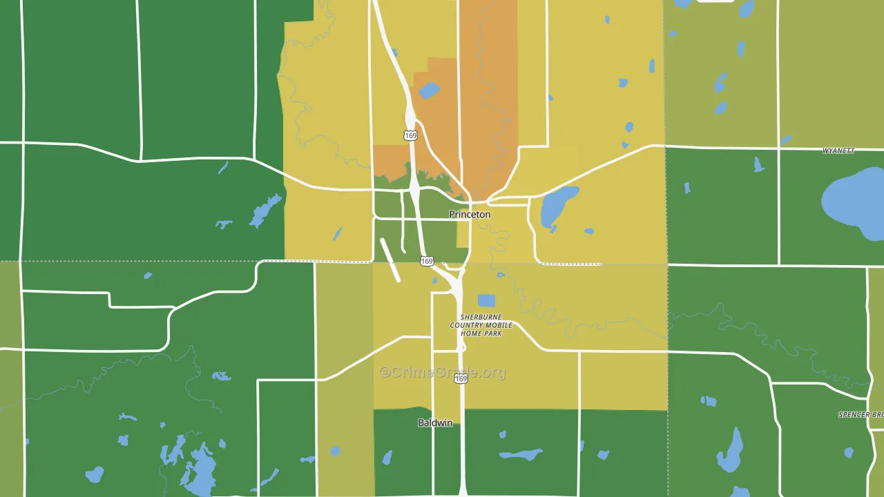 Princeton, MN Map of Burglary Rates