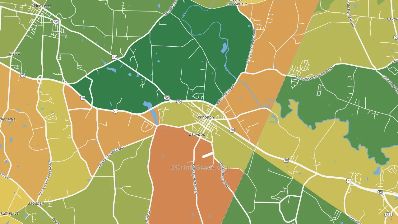Princeton, NC Map of Burglary Rates