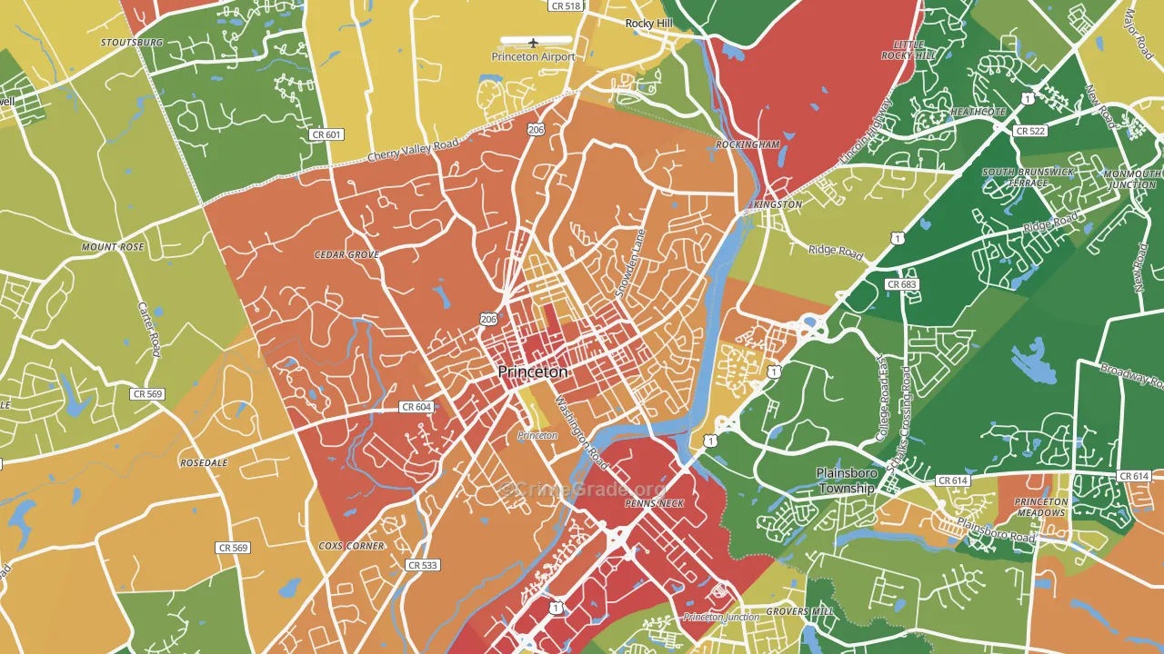 Princeton, NJ Map of Burglary Rates