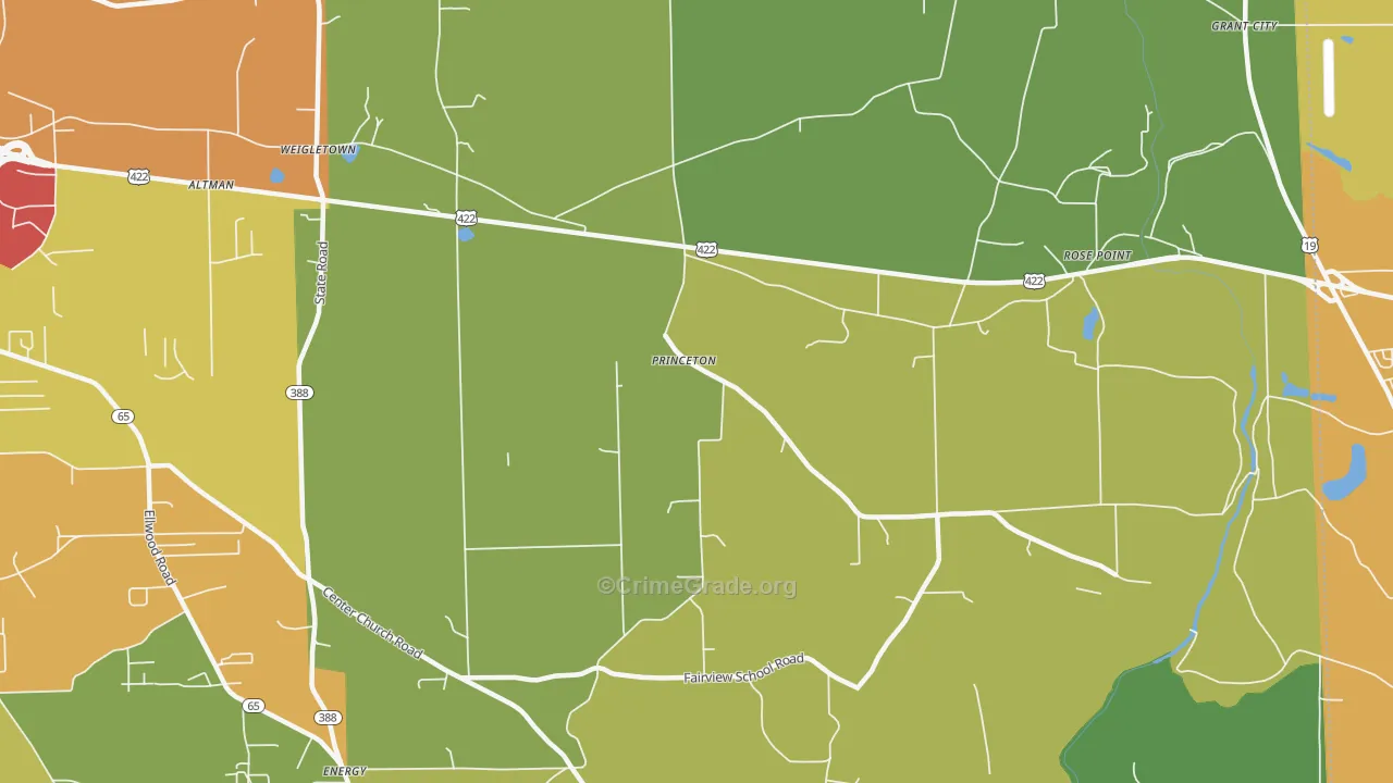 Princeton, PA Map of Burglary Rates