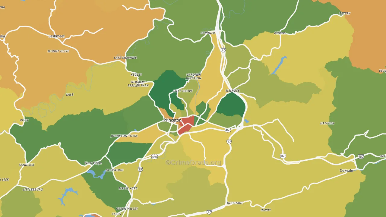 Princeton, WV Map of Burglary Rates
