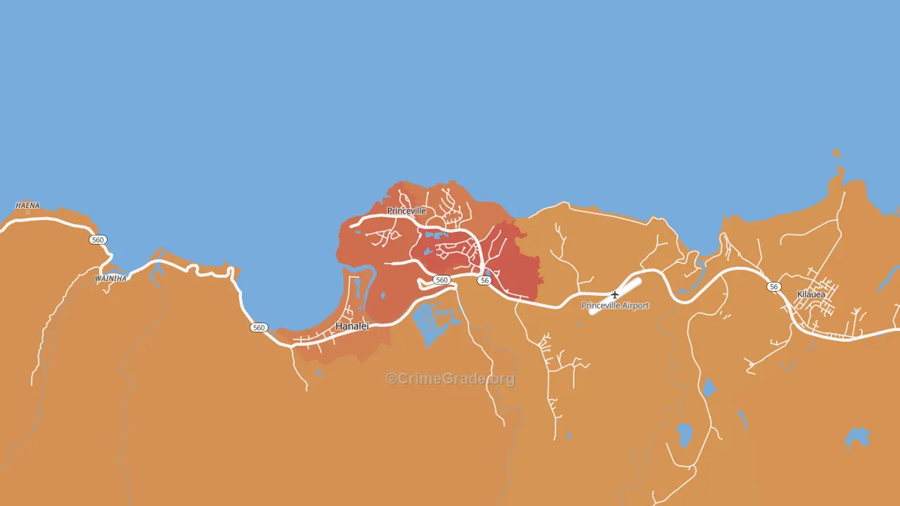 Princeville, HI Map of Burglary Rates