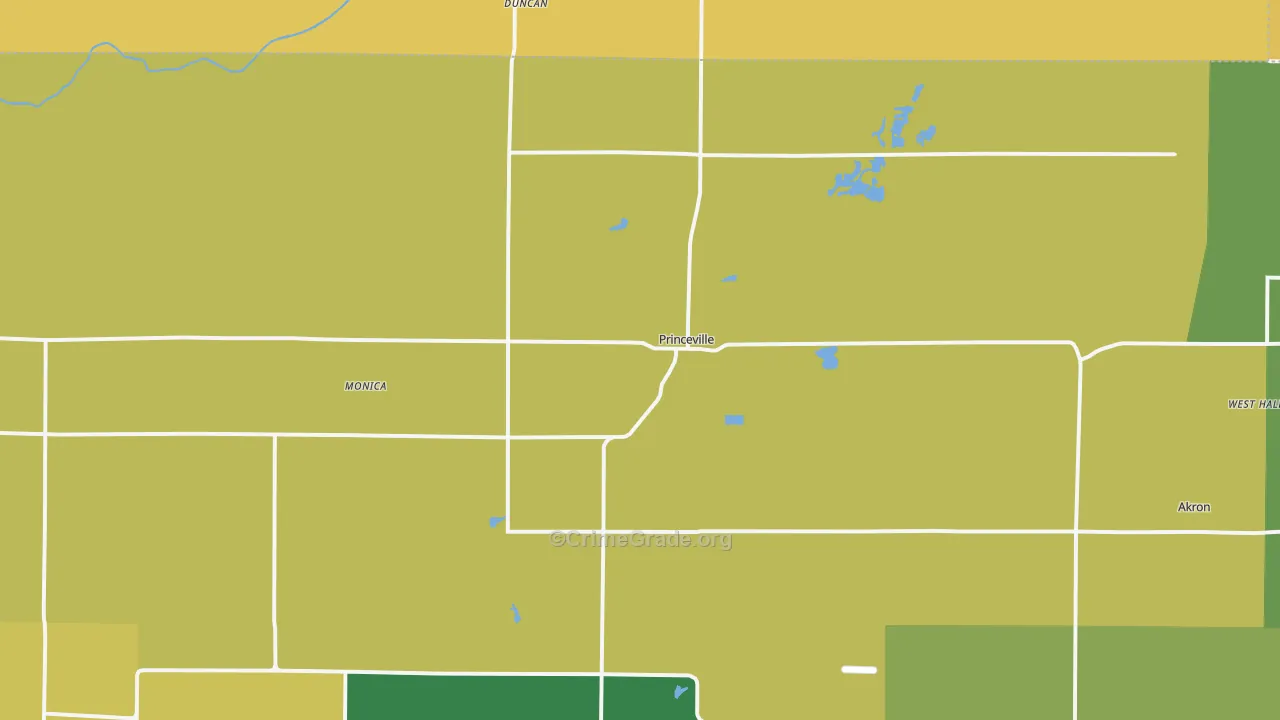 Princeville, IL Map of Burglary Rates