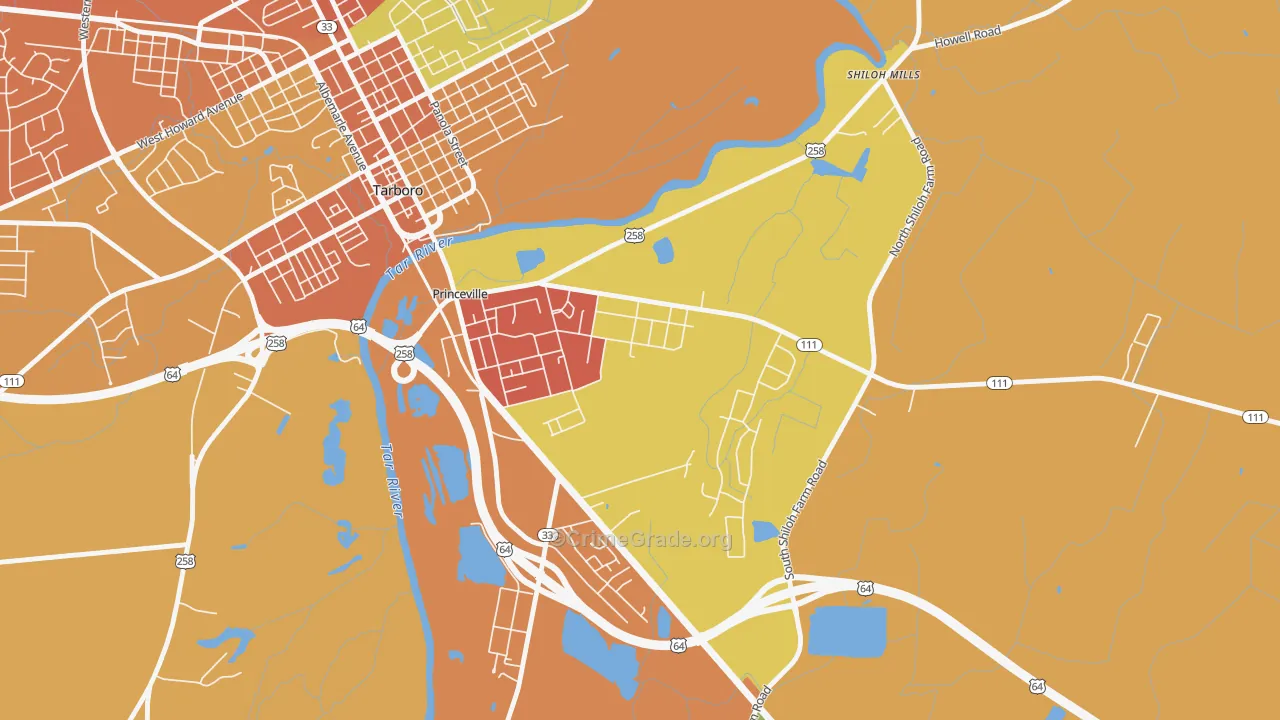 Princeville, NC Map of Burglary Rates