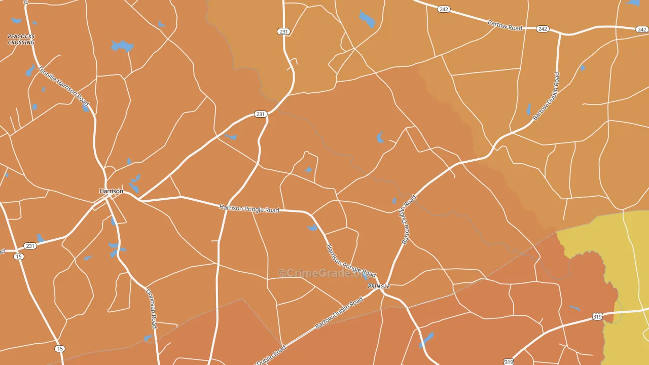 Pringle, GA Map of Burglary Rates