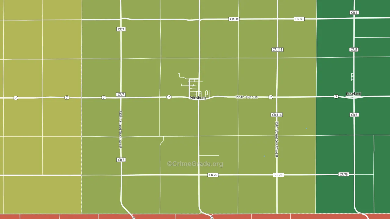 Prinsburg, MN Map of Burglary Rates