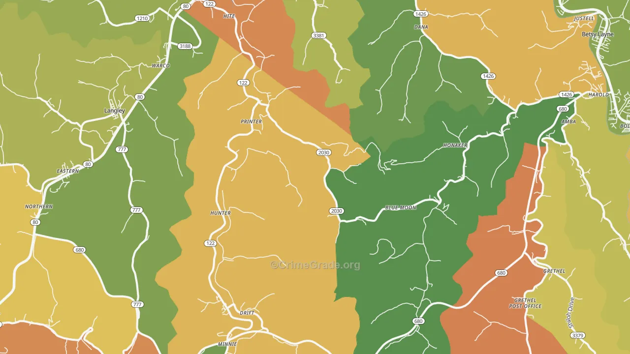 Printer, KY Map of Burglary Rates