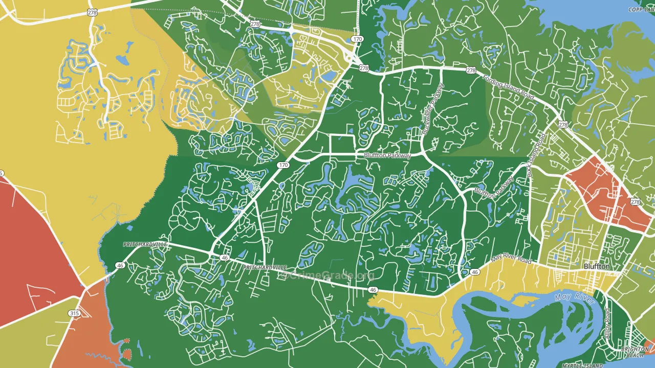 Pritchardville, SC Map of Burglary Rates