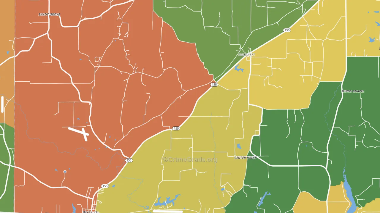 Pritchett, TX Map of Burglary Rates