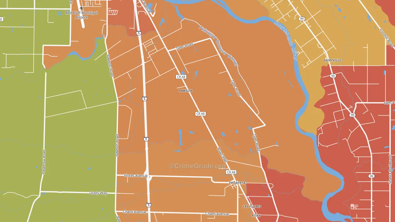 Proberta, CA Map of Burglary Rates