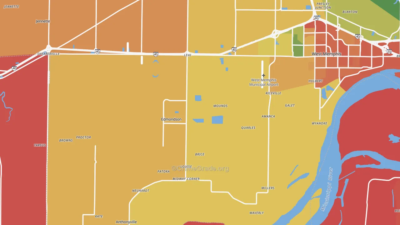 Proctor, AR Map of Burglary Rates