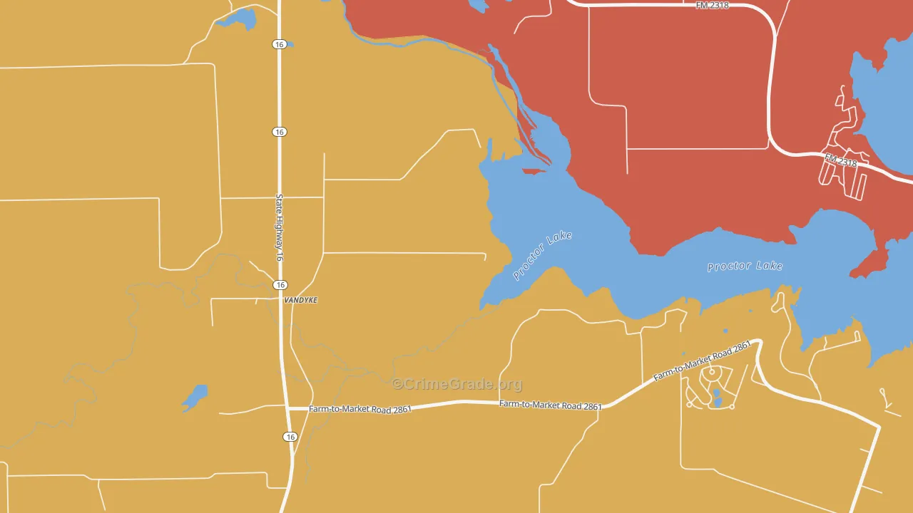 Proctor, TX Map of Burglary Rates