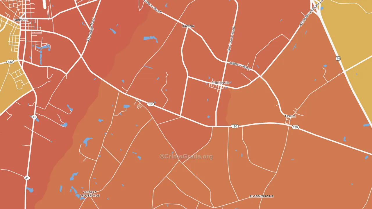 Proctorville, NC Map of Burglary Rates