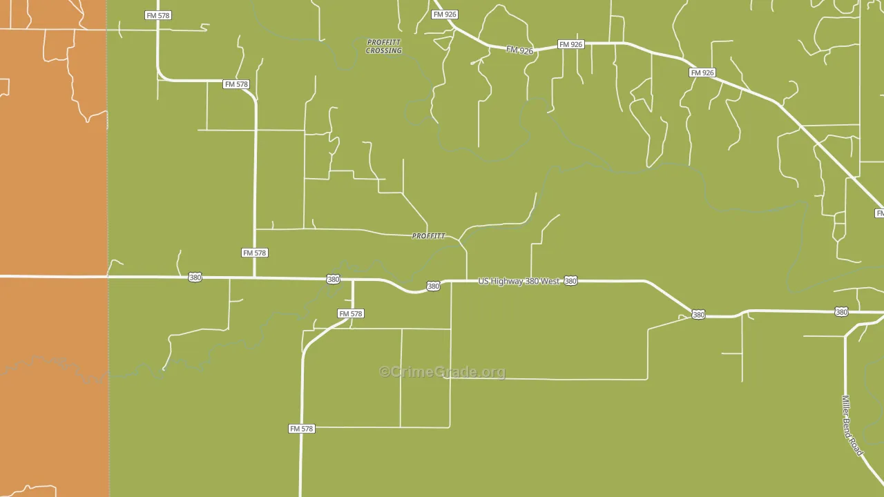 Proffit, TX Map of Burglary Rates