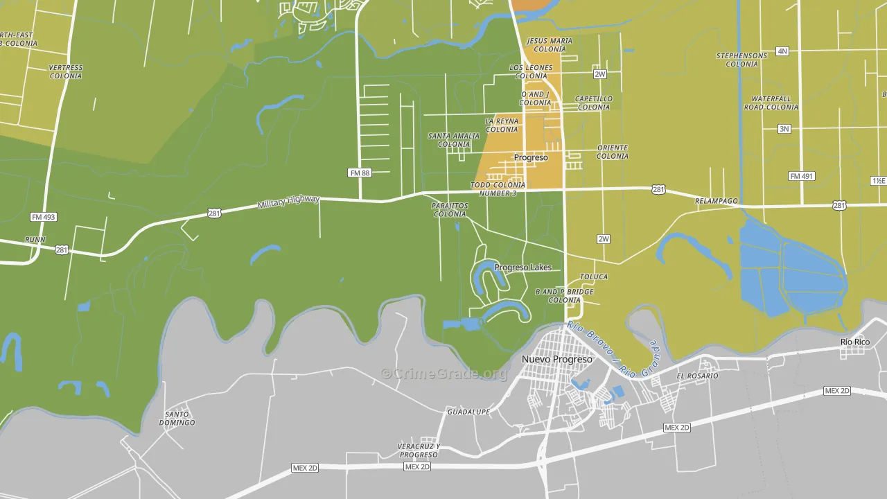 Progreso Lakes, TX Map of Burglary Rates
