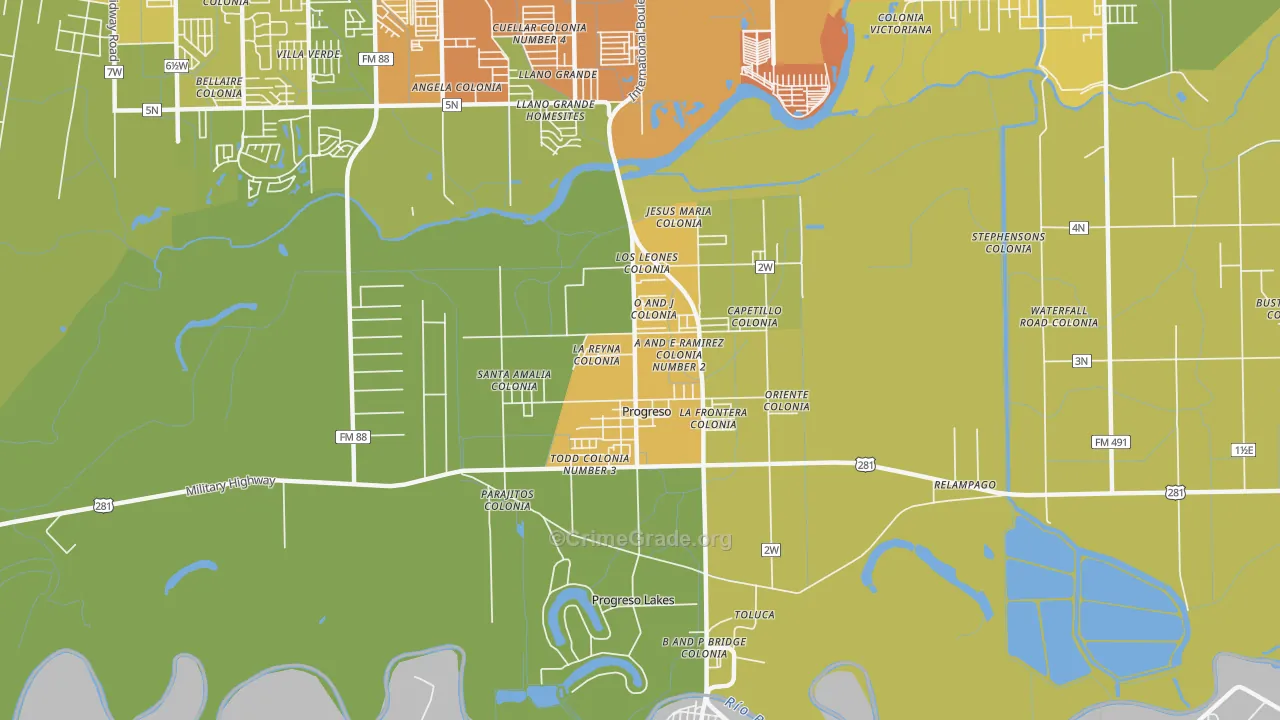 Progreso, TX Map of Burglary Rates