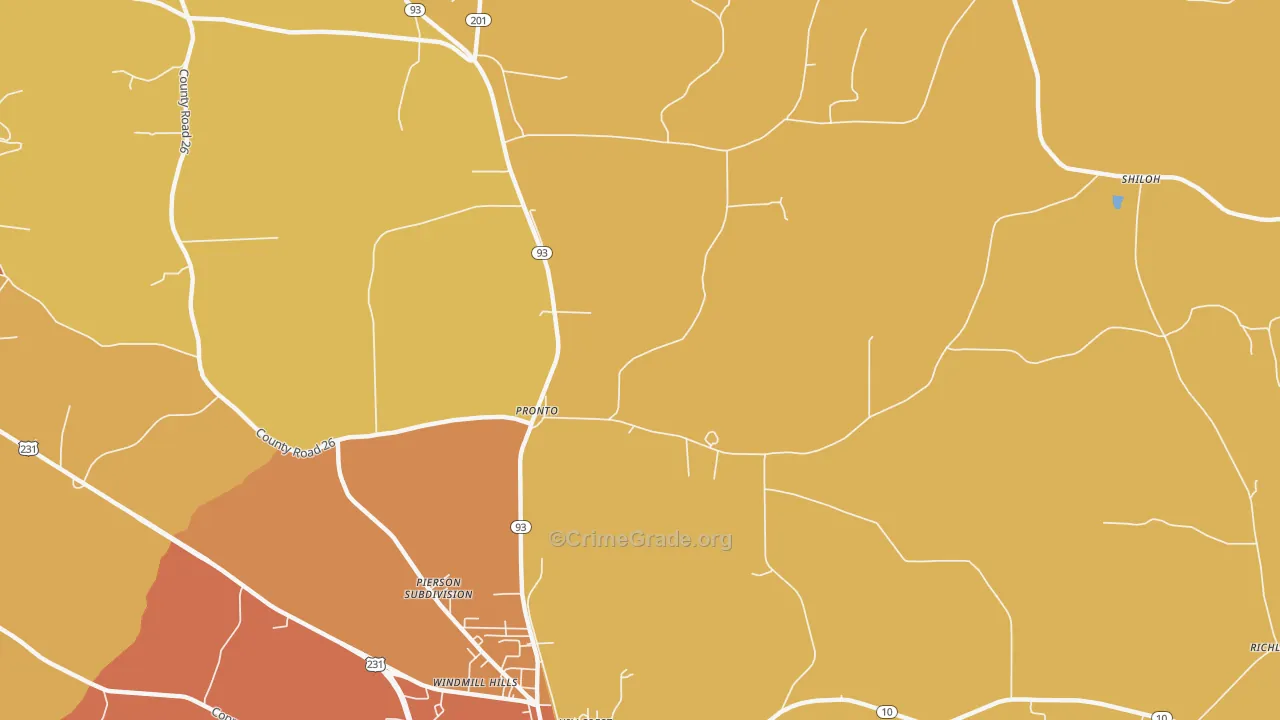 Pronto, AL Map of Burglary Rates
