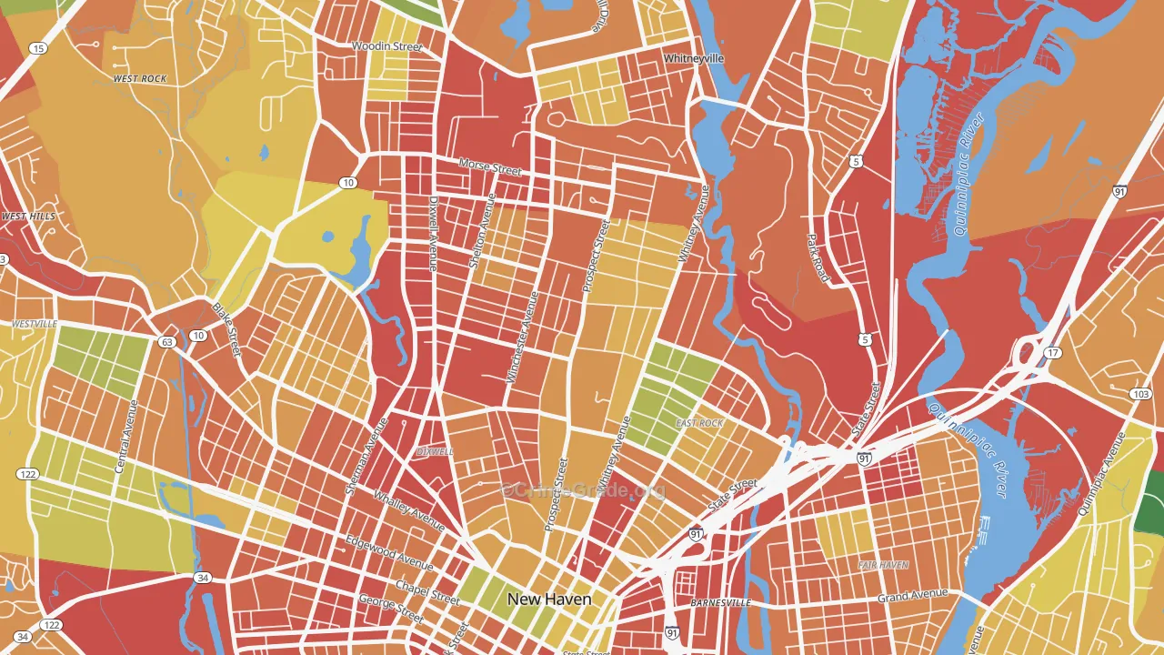 Prospect Hill, New Haven, CT Map of Burglary Rates