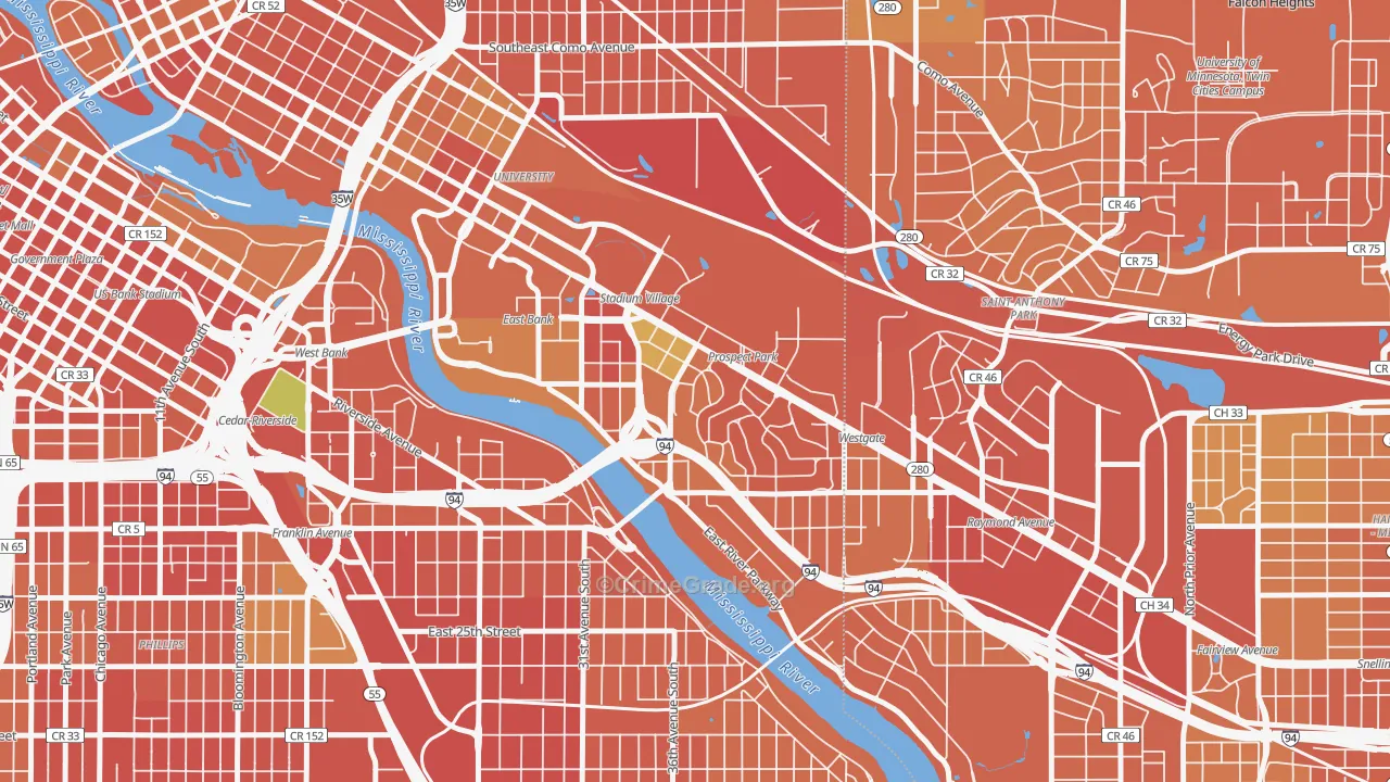 Prospect Park, Minneapolis, MN Map of Burglary Rates