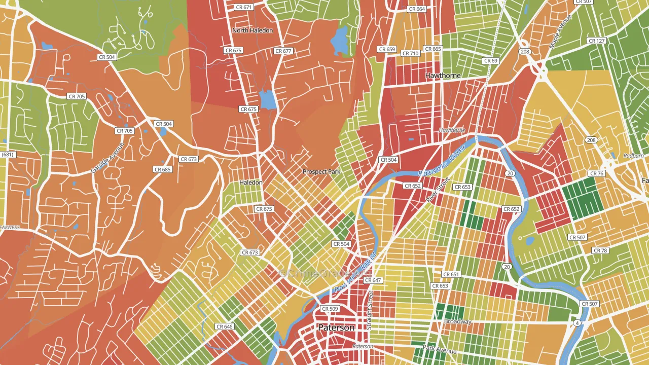 Prospect Park, NJ Map of Burglary Rates