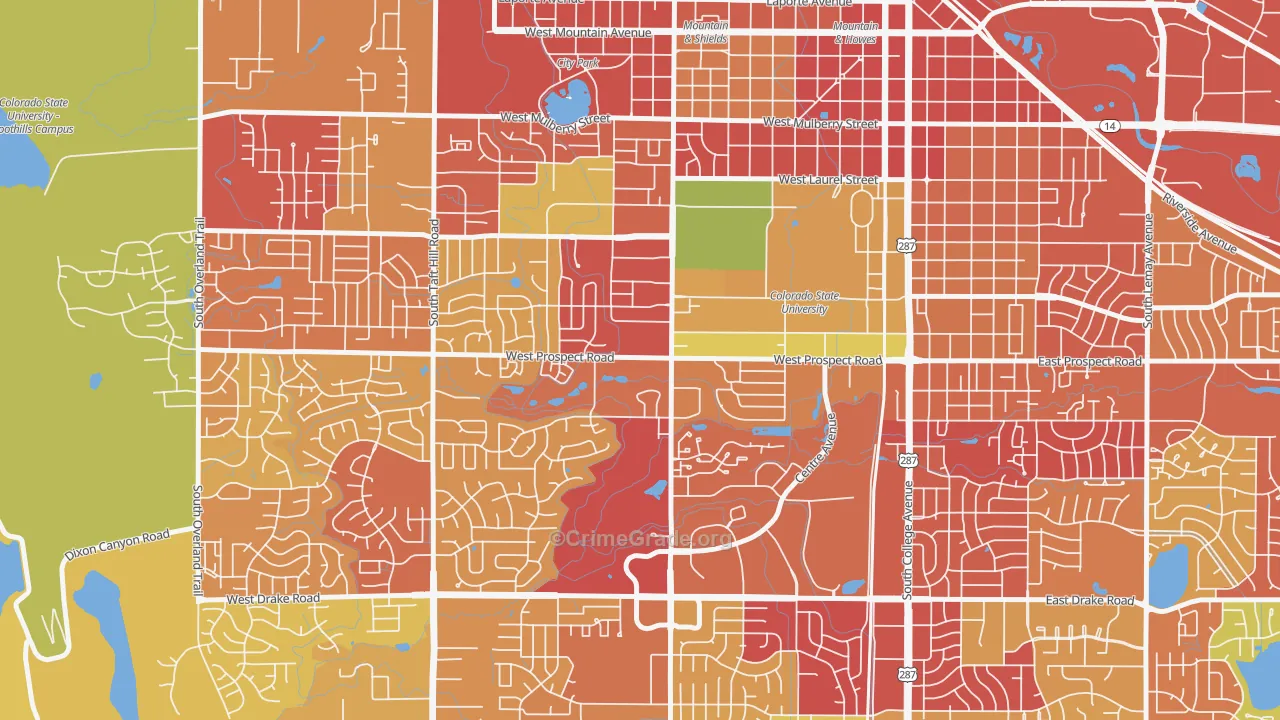 Prospect-Shields, Fort Collins, CO Map of Burglary Rates