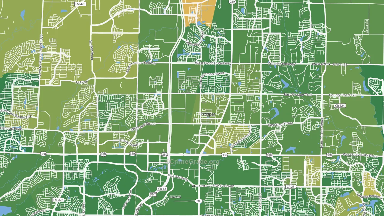 Prosper, TX Map of Burglary Rates