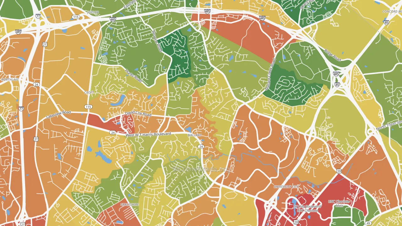 Prosperity Church Road, Charlotte, NC Map of Burglary Rates