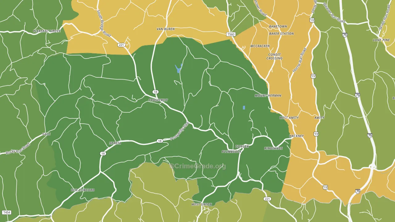 Prosperity, PA Map of Burglary Rates