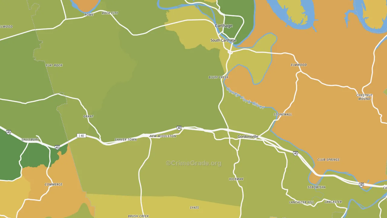 Prosperity, TN Map of Burglary Rates