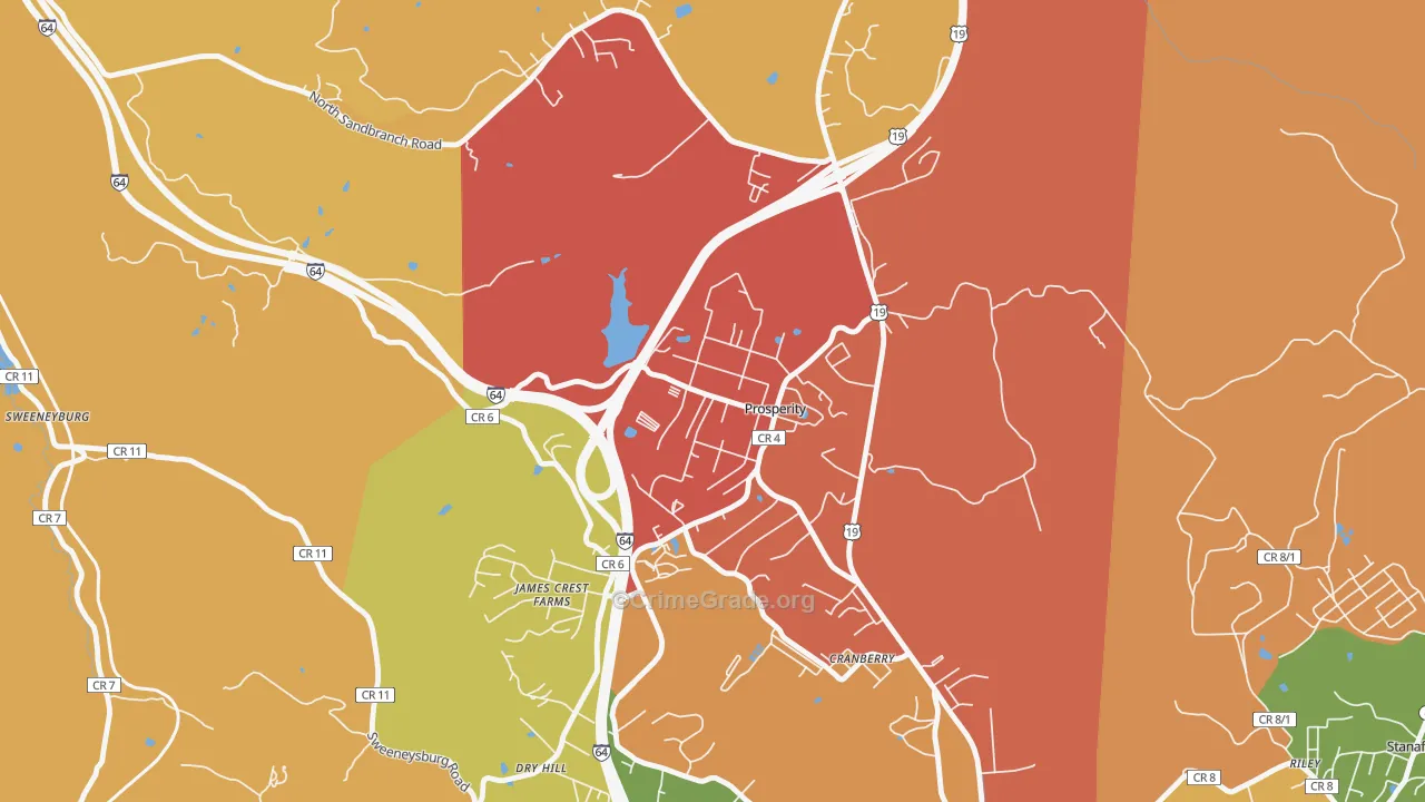 Prosperity, WV Map of Burglary Rates