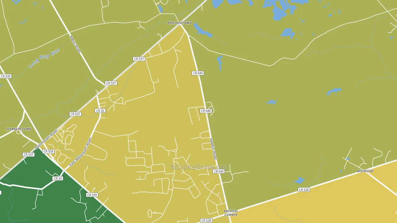 Prospertown, NJ Map of Burglary Rates