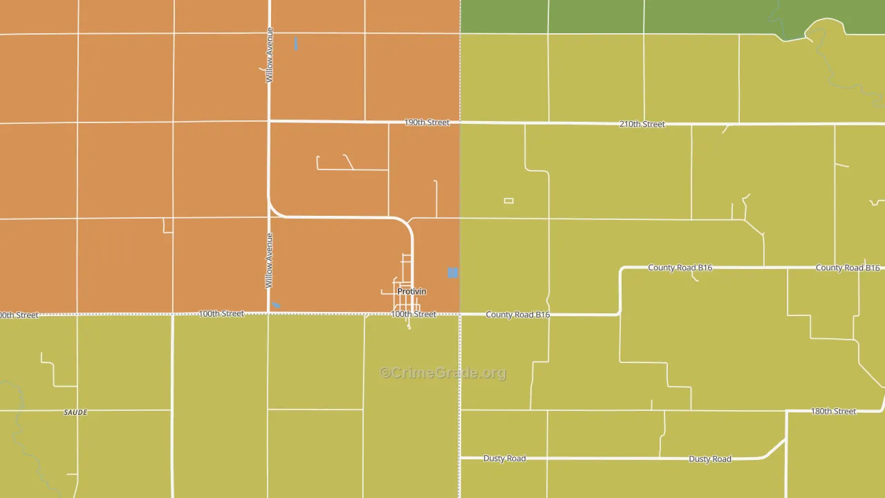 Protivin, IA Map of Burglary Rates