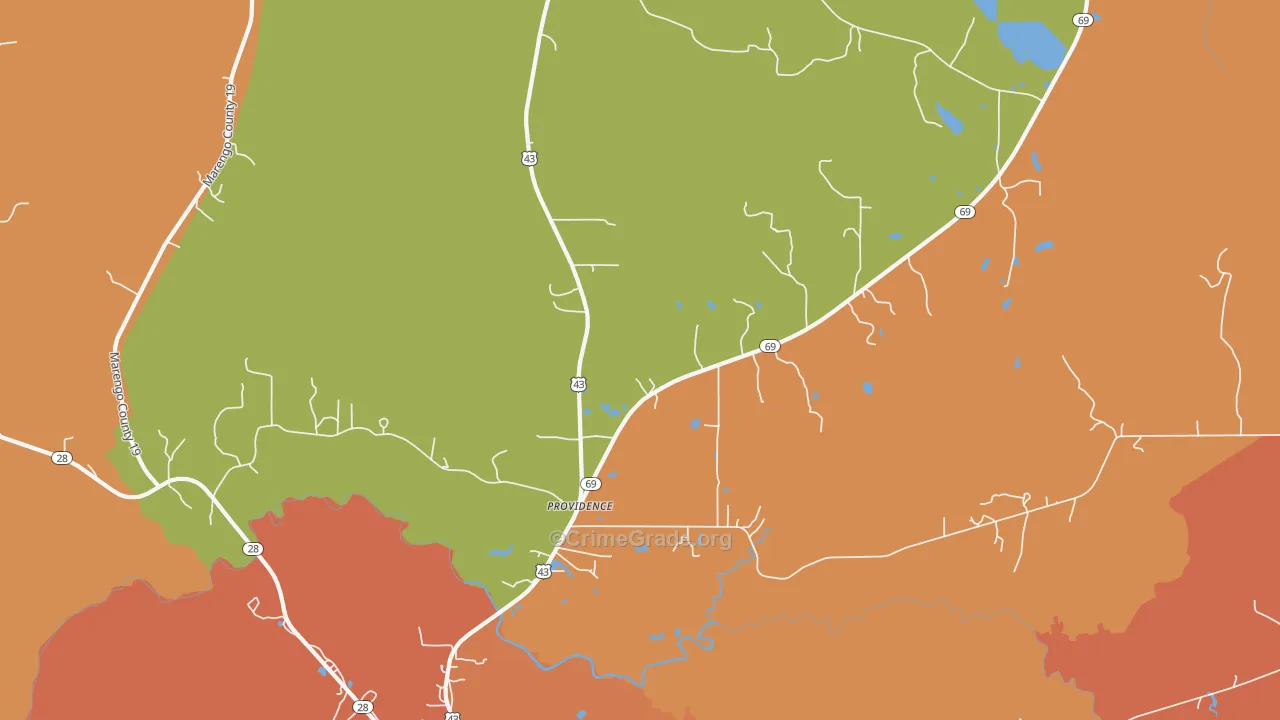 Providence, AL Map of Burglary Rates