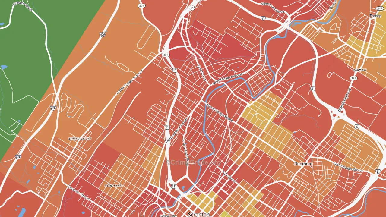 Providence, Scranton, PA Map of Burglary Rates