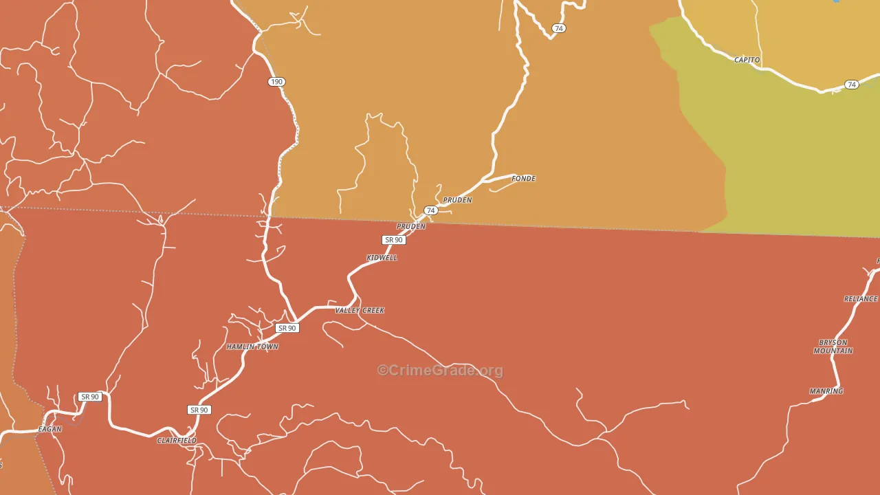 Pruden, TN Map of Burglary Rates