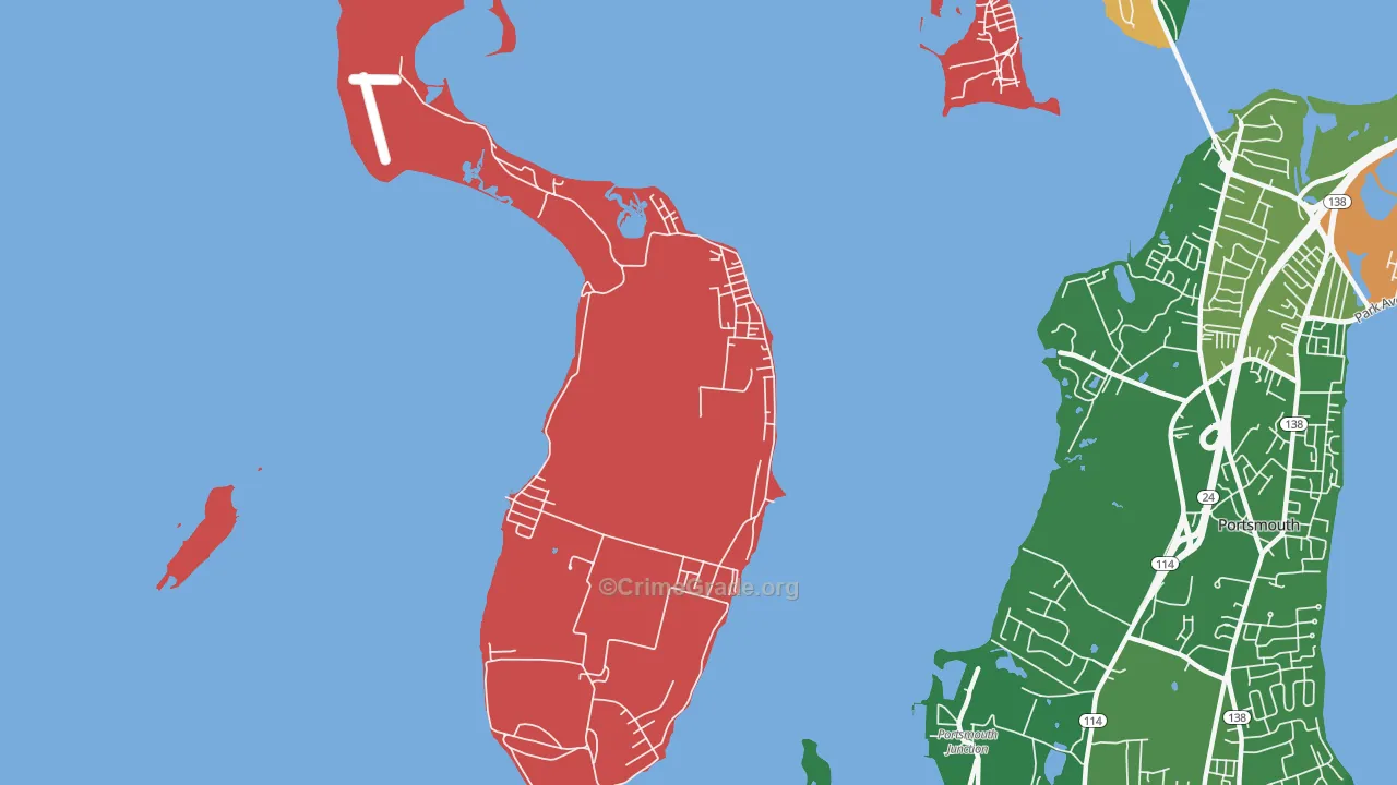 Prudence Island, RI Map of Burglary Rates