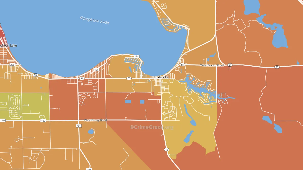 Prudenville, MI Map of Burglary Rates