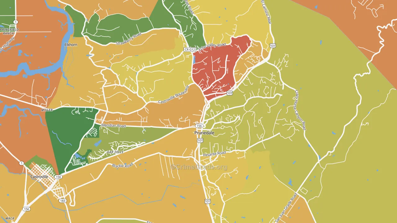 Prunedale, CA Map of Burglary Rates