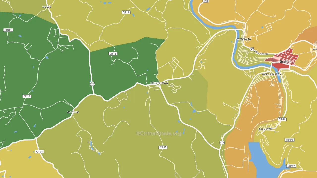 Pruntytown, WV Map of Burglary Rates