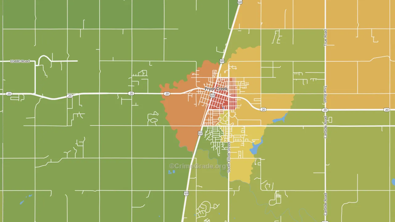 Pryor Creek, OK Map of Burglary Rates