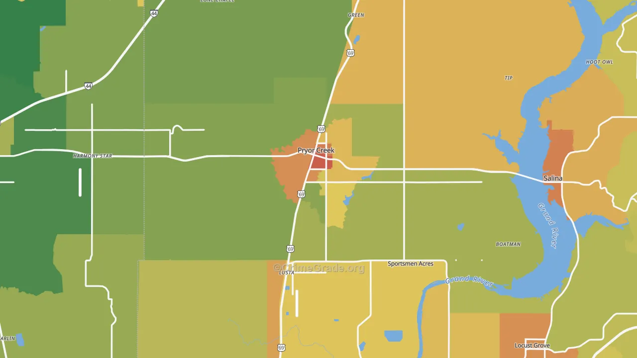 Pryor, OK Map of Burglary Rates